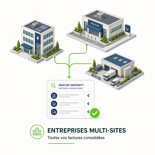Plusieurs sites d'entreprise reliés à une analyse énergétique unique.