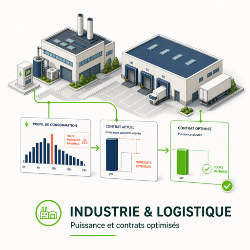 Site industriel et logistique avec puissance et contrat optimisés.